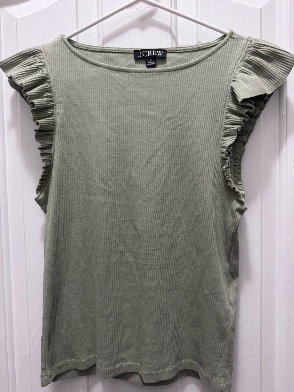 J.Crew Sage Green Ruffle Sleeve Ribbed Tank Top